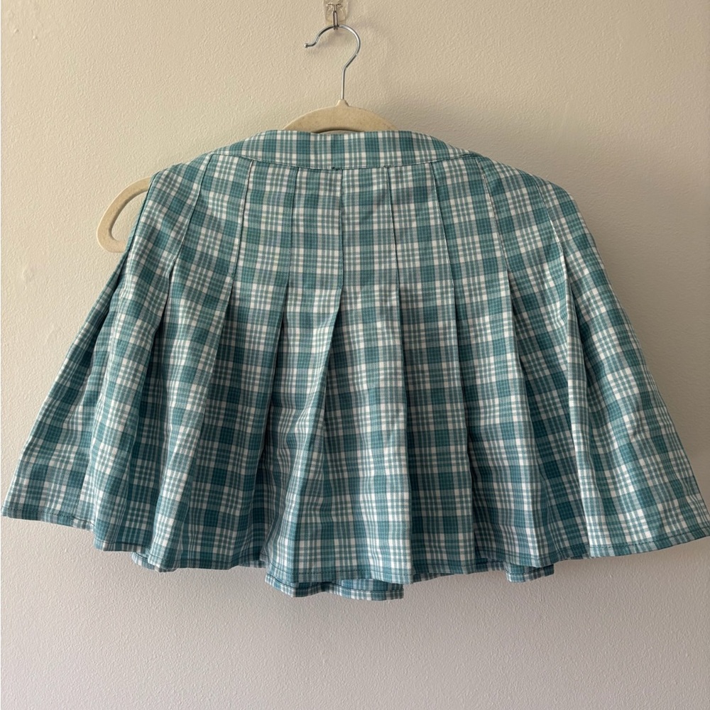 Plaid Pleated Mini Skirt in Teal and White - Picture 2 of 3